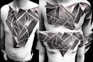Geometric milky way and sky going along female ribs done in  thin contour tattoo idea