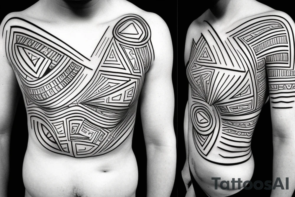 Geometric milky way and sky going along female ribs done in  thin contour tattoo idea