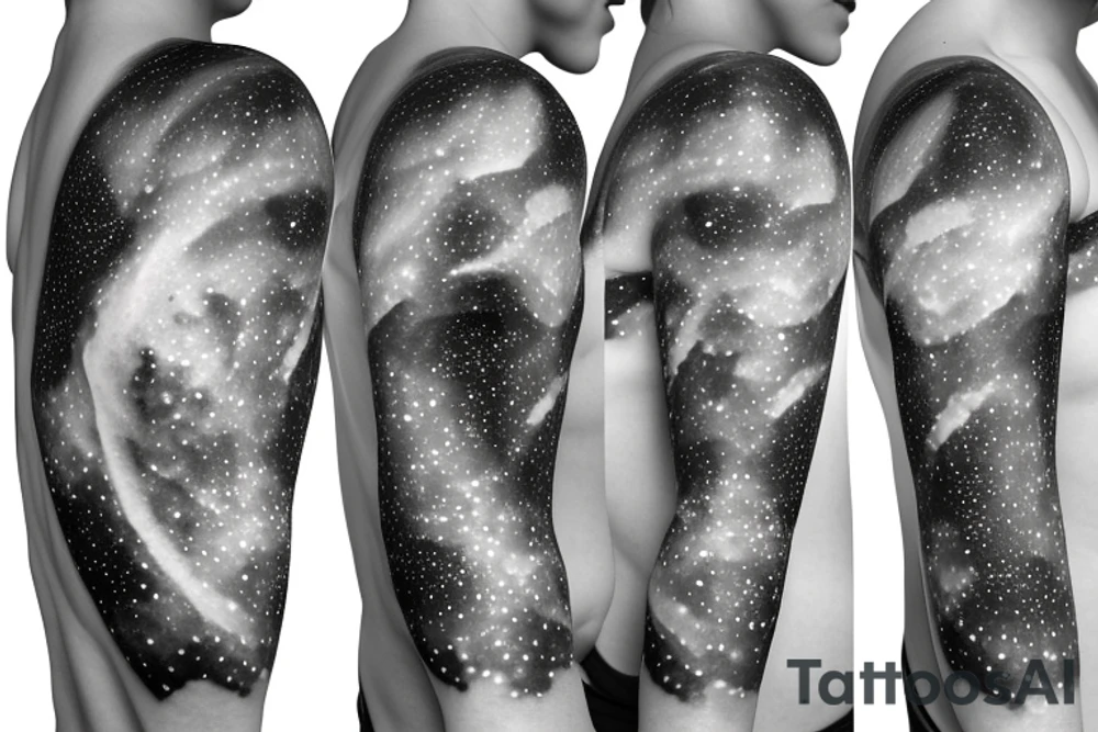 Geometric milky way and sky going along female ribs done in  thin contour tattoo idea