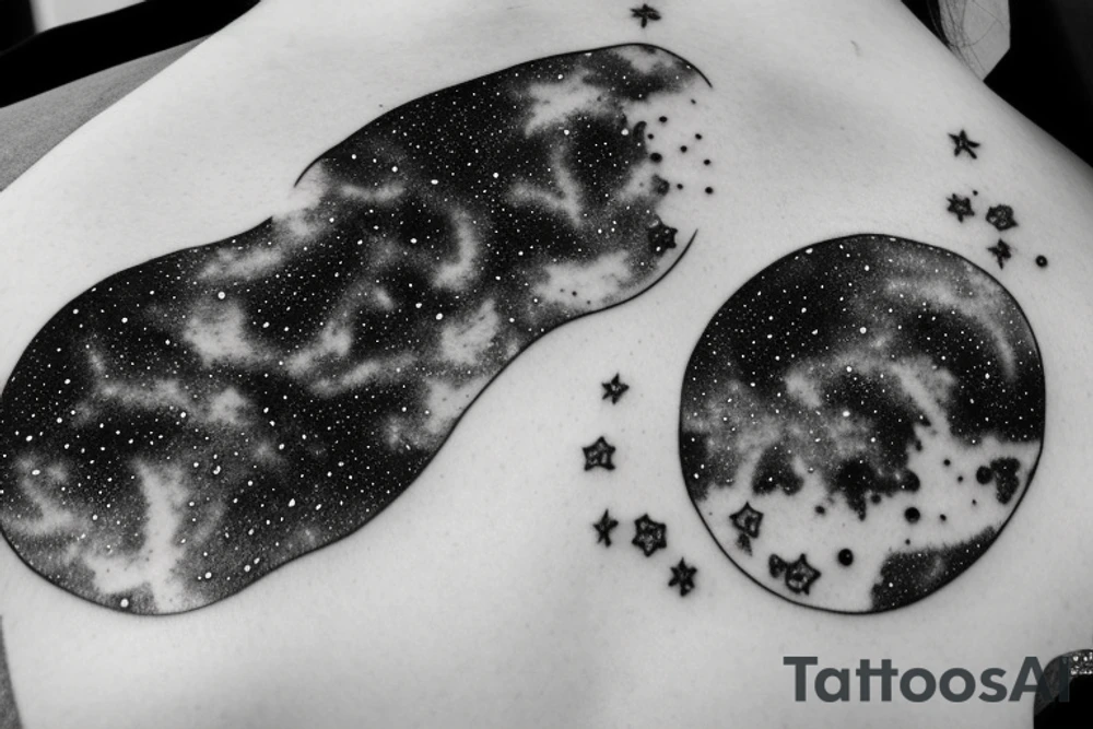 Geometric milky way and sky going along female ribs done in  thin contour tattoo idea