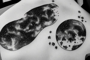 Geometric milky way and sky going along female ribs done in  thin contour tattoo idea