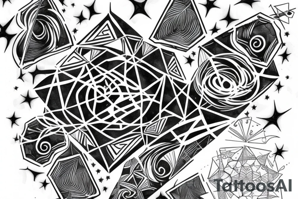 Geometric milky way and sky going along female ribs done in thin contour tattoo idea