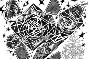Geometric milky way and sky going along female ribs done in  thin contour tattoo idea