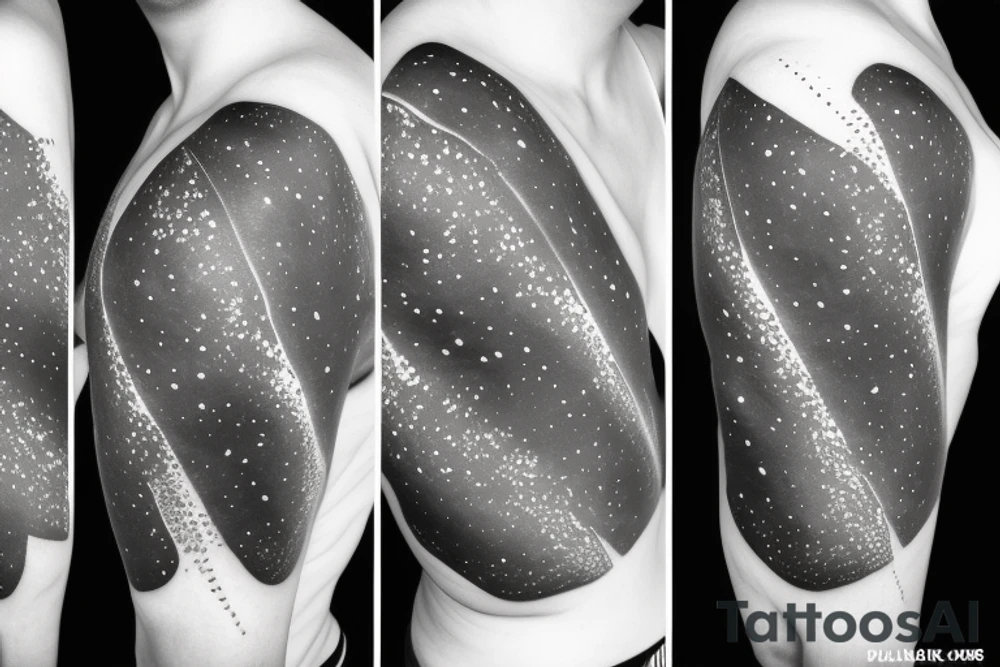Geometric milky way and sky going along female ribs done in thin contour tattoo idea