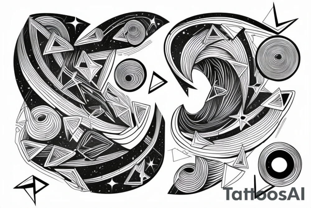 Geometric horizontal milky way and sky going along female ribs done in  thin contour tattoo idea