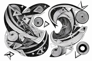 Geometric horizontal milky way and sky going along female ribs done in  thin contour tattoo idea