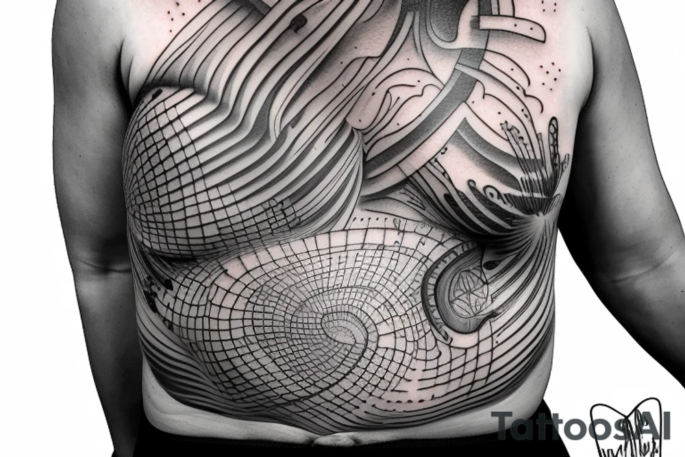 Geometric horizontal milky way and sky going along female ribs done in thin contour tattoo idea