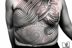 Geometric horizontal milky way and sky going along female ribs done in  thin contour tattoo idea