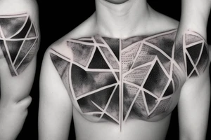 Geometric horizontal milky way and sky going along female ribs done in  thin contour tattoo idea