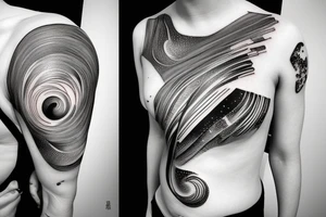 Geometric horizontal milky way and sky going along female ribs done in  thin contour tattoo idea