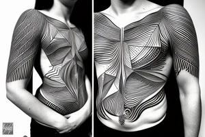 Geometric horizontal milky way and sky going along female ribs done in  thin contour tattoo idea