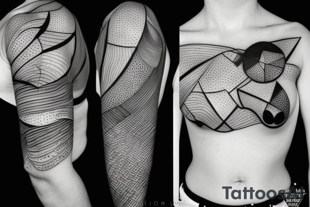 Geometric horizontal milky way and sky going along female ribs done in thin contour tattoo idea