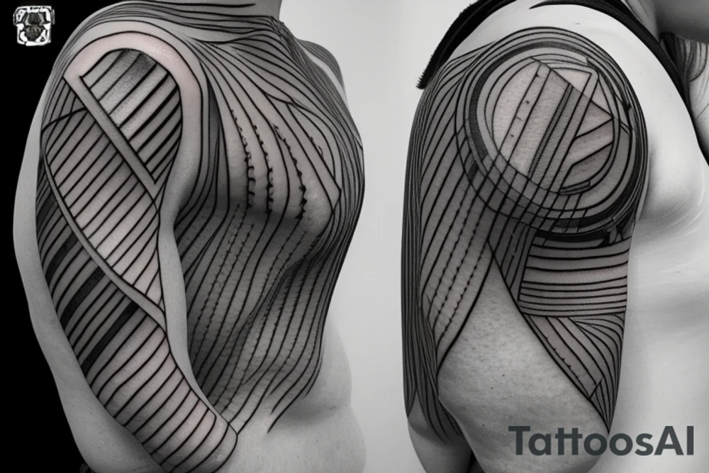 Geometric horizontal night sky going along female ribs done in thin contour tattoo idea