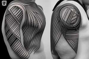 Geometric horizontal night sky going along female ribs done in  thin contour tattoo idea