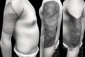 Geometric horizontal night sky going along female ribs done in  thin contour tattoo idea
