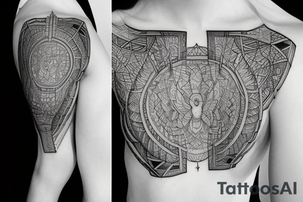 Geometrical tattoo along female ribs in style of denier meyer tattoo idea