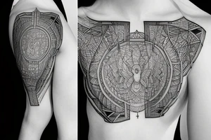 Geometrical tattoo along female ribs in style of denier meyer tattoo idea