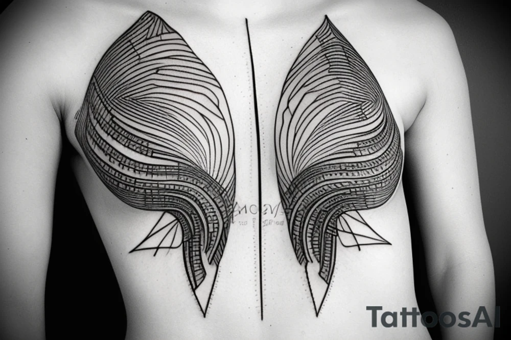 Geometrical tattoo in shape of female ribs in style of daniel meyer tattoo idea