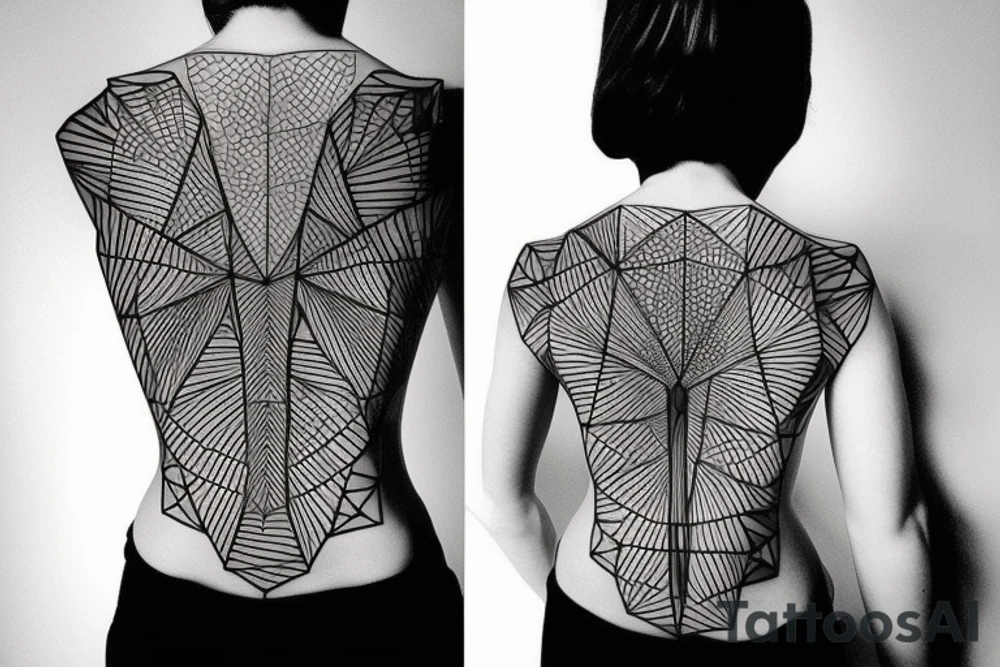 Geometrical tattoo in shape of female ribs in style of daniel meyer tattoo idea