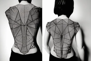Geometrical tattoo in shape of female ribs in style of daniel meyer tattoo idea