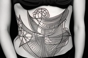 Geometrical tattoo in shape of female ribs in style of daniel meyer tattoo idea