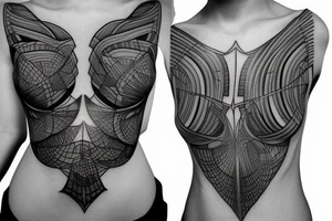 Geometrical tattoo in shape of female ribs in style of daniel meyer tattoo idea