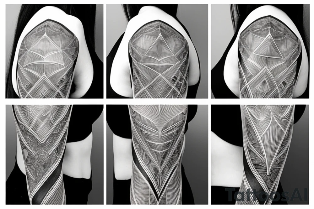 Geometrical tattoo in shape of female ribs in style of daniel meyer tattoo idea