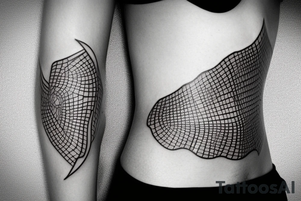 Geometrical tattoo in shape of female ribs in style of daniel meyer tattoo idea