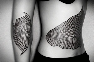 Geometrical tattoo in shape of female ribs in style of daniel meyer tattoo idea