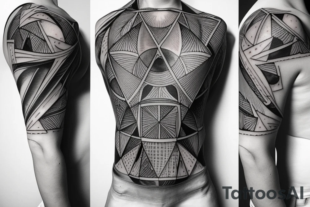 Geometrical tattoo reminding night sky in shape of female ribs in style of daniel meyer tattoo idea