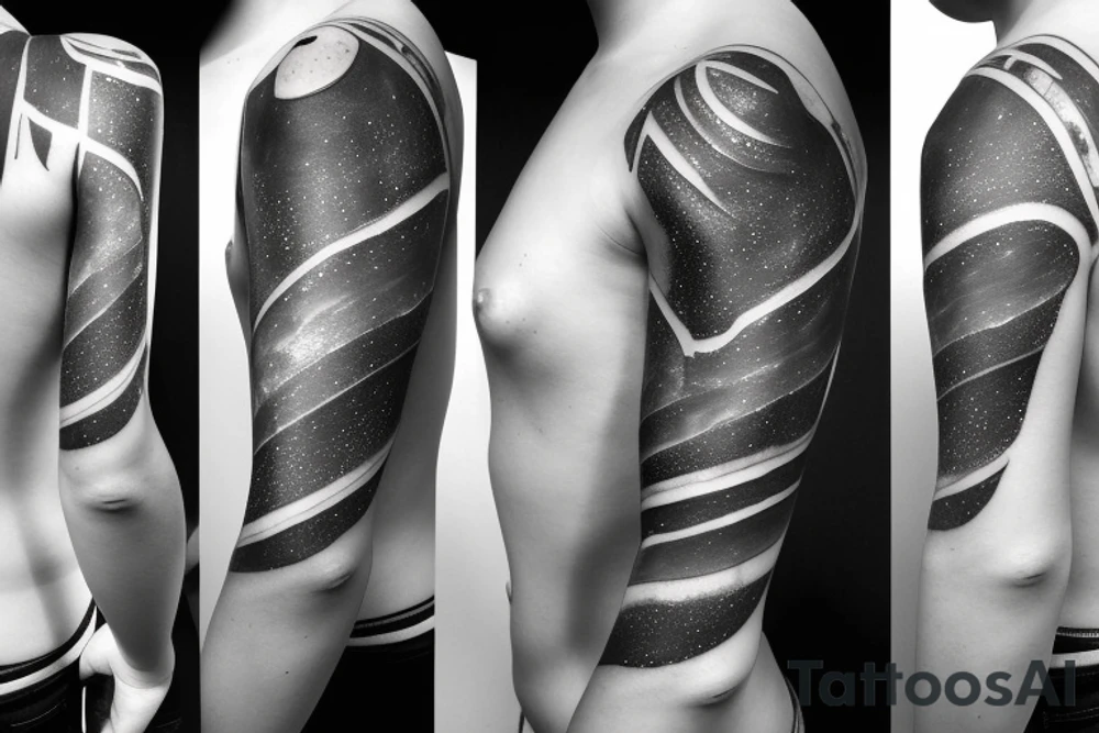 Geometric curve-shaped tattoo of milky way along female ribs in style of daniel meyer tattoo idea