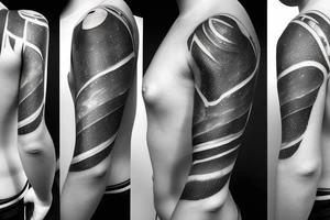 Geometric curve-shaped tattoo of milky way along female ribs in style of daniel meyer tattoo idea