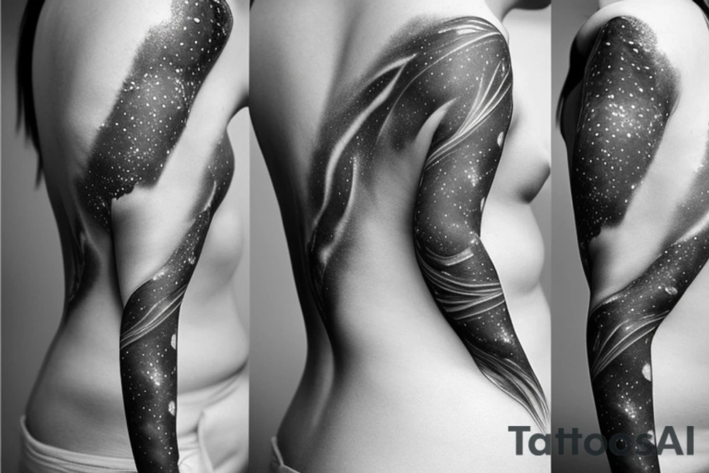 Geometric curve-shaped tattoo of milky way along female ribs in style of daniel meyer tattoo idea