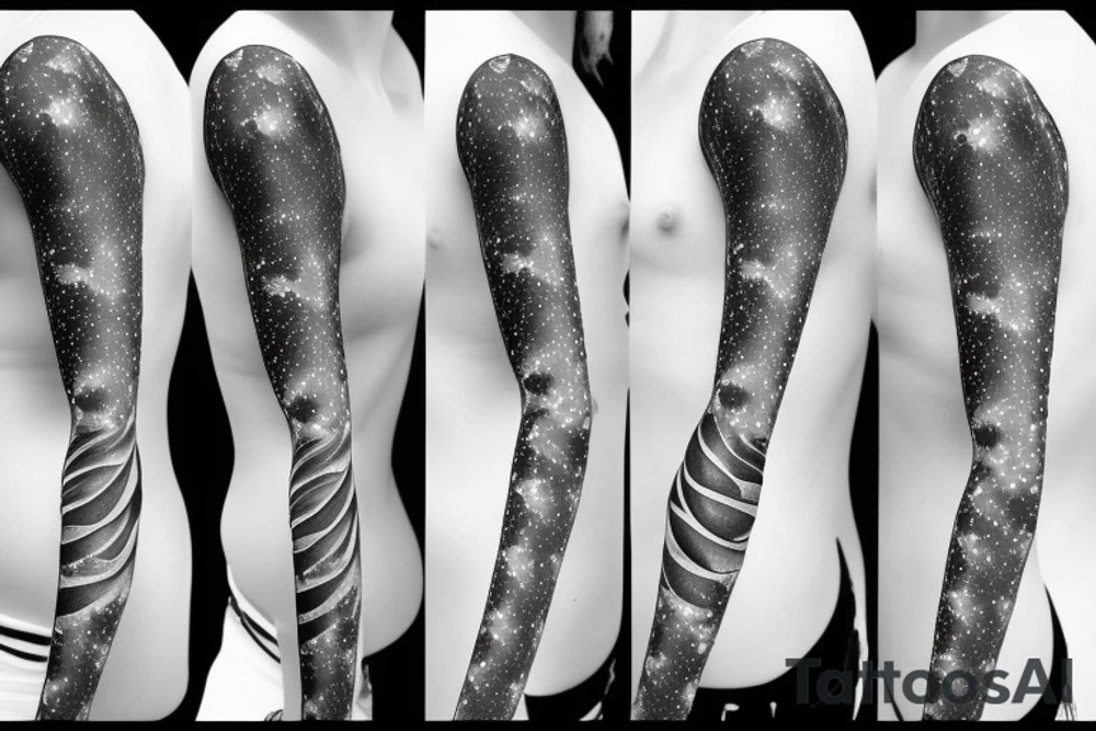 Geometric curve-shaped tattoo of milky way along female ribs in style of daniel meyer tattoo idea