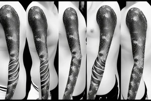 Geometric curve-shaped tattoo of milky way along female ribs in style of daniel meyer tattoo idea