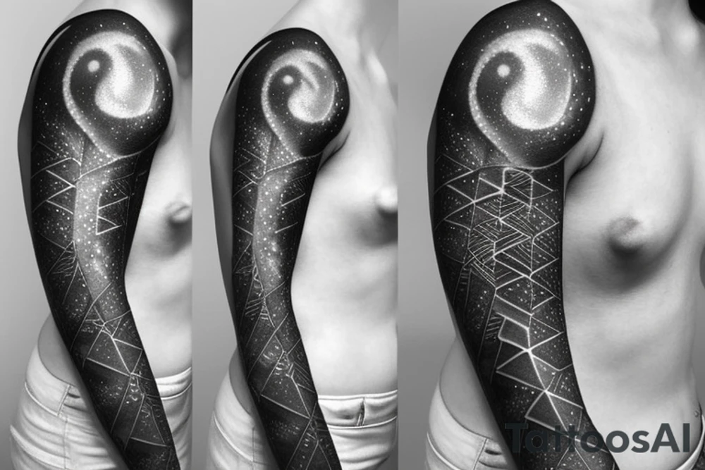 Geometric curve-shaped tattoo of milky way along female ribs in style of daniel meyer tattoo idea