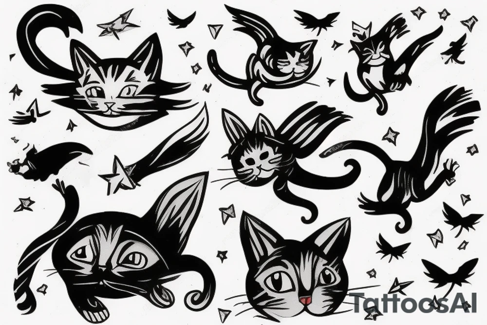 Cat flying in the sky tattoo idea