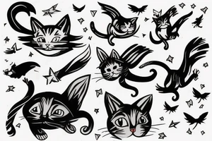 Cat flying in the sky tattoo idea