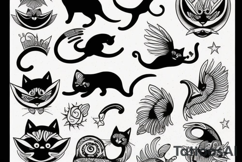 Cat flying in the sky tattoo idea