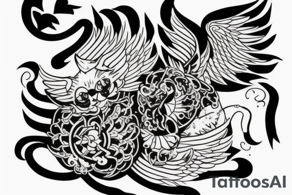 Cat flying in the sky tattoo idea