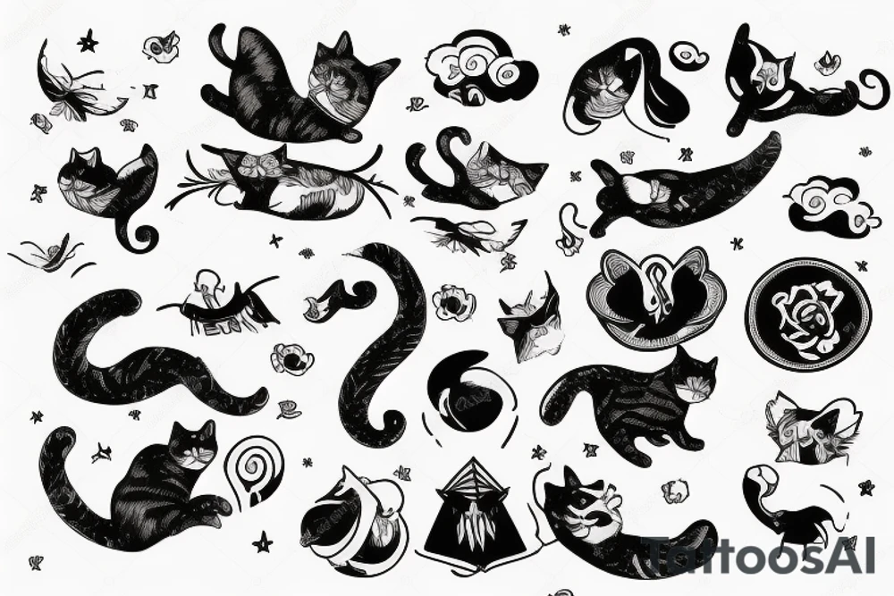 Cat flying in the sky tattoo idea