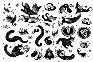 Cat flying in the sky tattoo idea