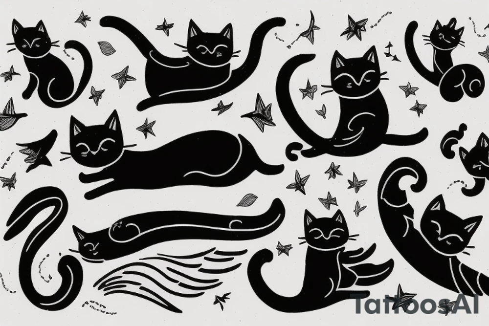 Cat flying in the sky tattoo idea