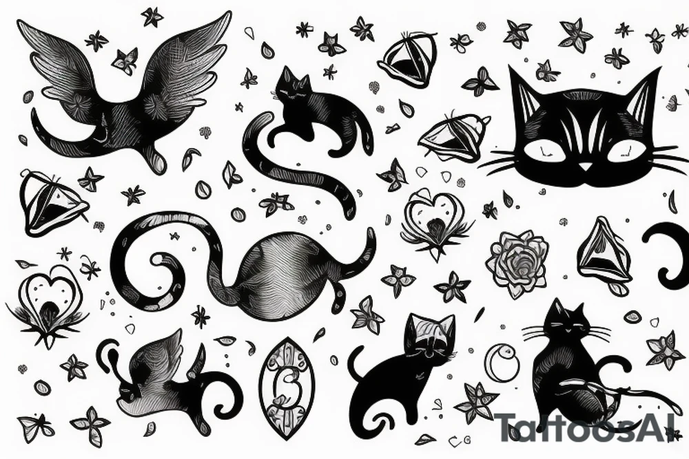 Cat flying in the sky tattoo idea