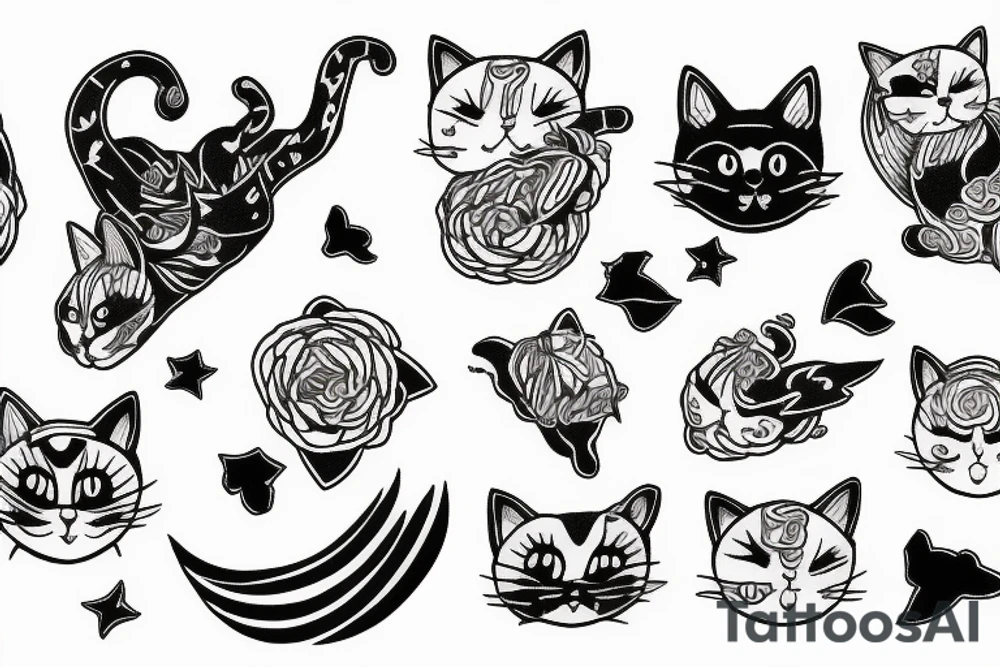 Cat flying in the sky tattoo idea