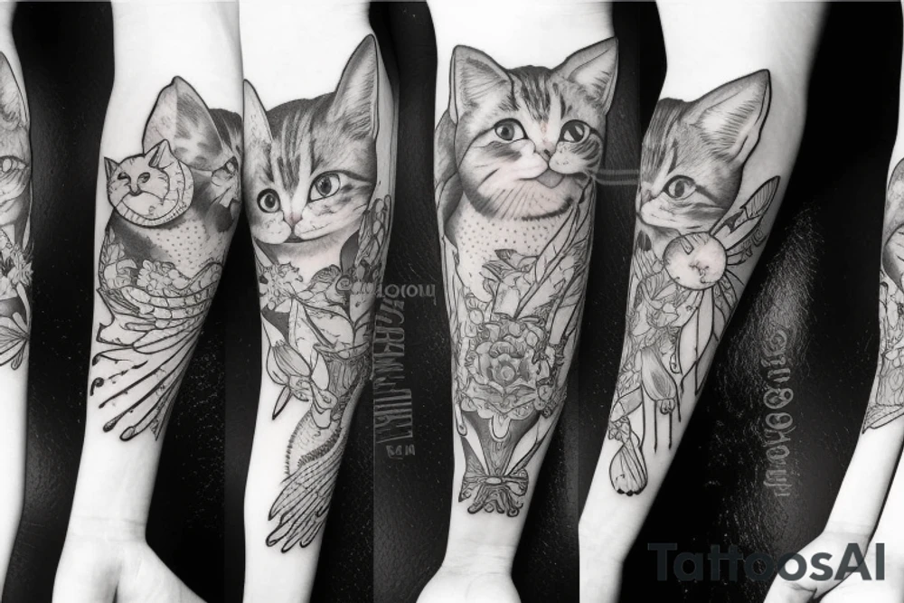 Cat flying in the sky tattoo idea
