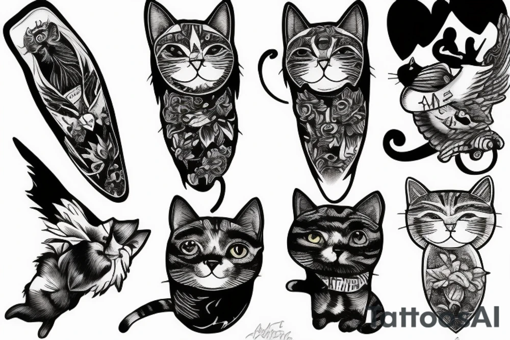 Cat flying in the sky tattoo idea