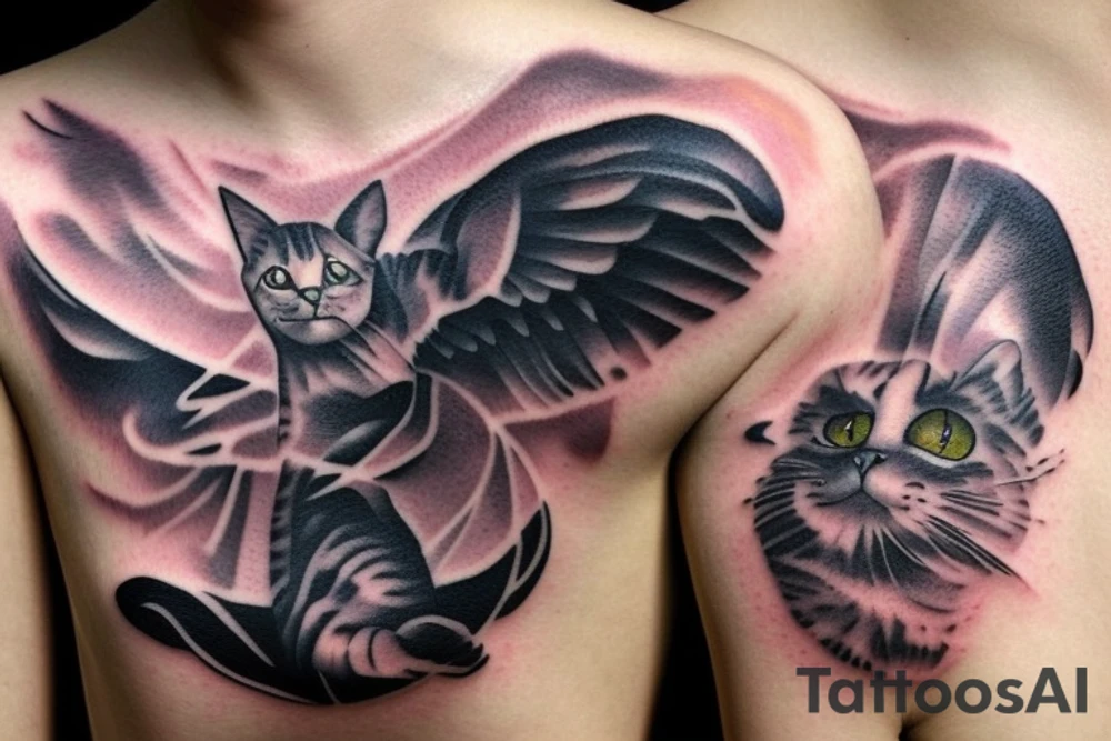 Cat flying in the sky tattoo idea