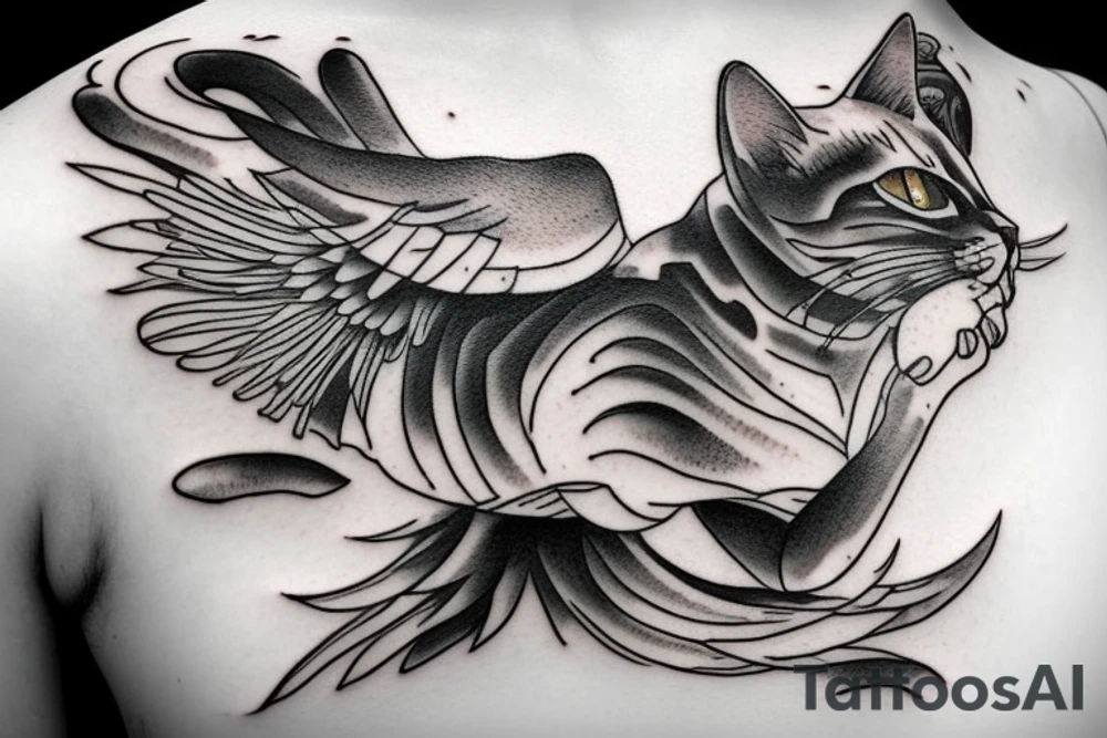 Cat flying in the sky tattoo idea