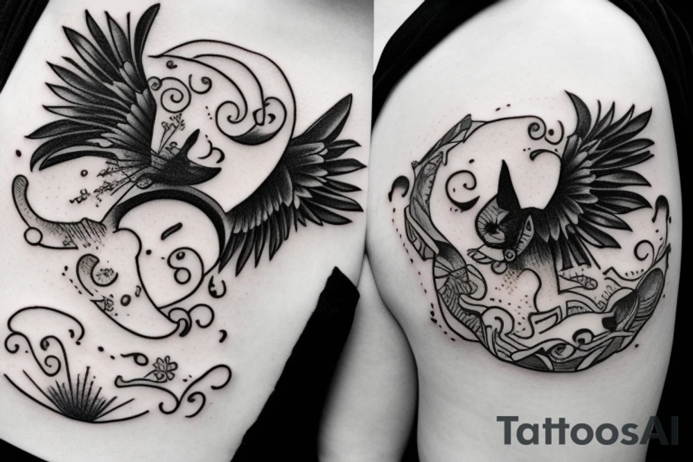 Cat flying in the sky tattoo idea